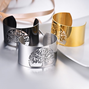 ” Tree of Life” Cuff Bracelet Big Bangle Vintage  Stainless steel  Women Hand